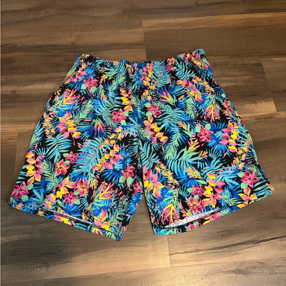 Womens Woman Within Floral Elastic-Waist Shorts in Neon Mix Size 1X